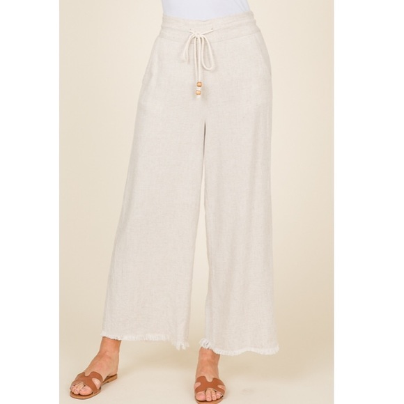 Linen Culottes Natural Frayed Hem Loose 